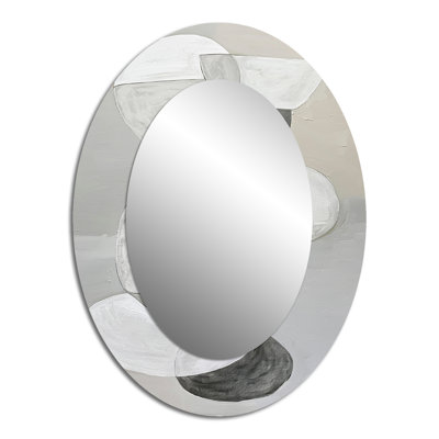 Grey Minimalism Simple Shapes Painting I - Large Oval Wall Mirror On Metal