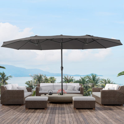 Très grand parasol de patio 15 pi x 9 pi avec auvent résistant aux rayons UV et cadre en acier robuste