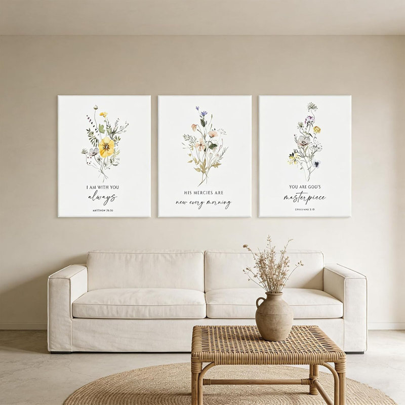 Lily Manor 3 Pcs Christian Floral Scripture Canvas Wall Art Wildflower ...
