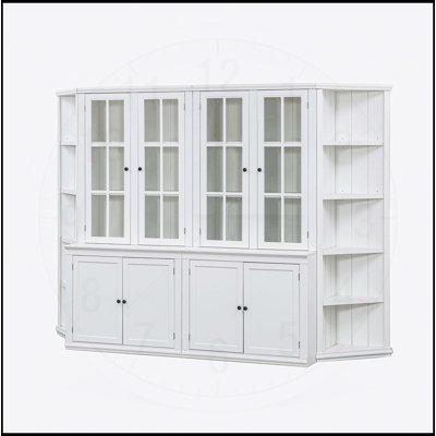 Retro-Modern Wall Suit with Glass Doors and Side Shelves for Elegant Storage and Display in Various Rooms - White