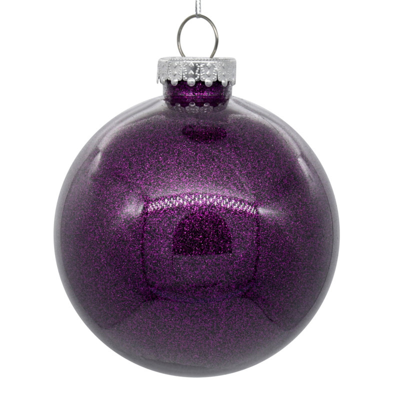 Ornement transparent avec intérieur scintillant, H 4,75 po x l 4,75 po, Prune, Ensemble de 4