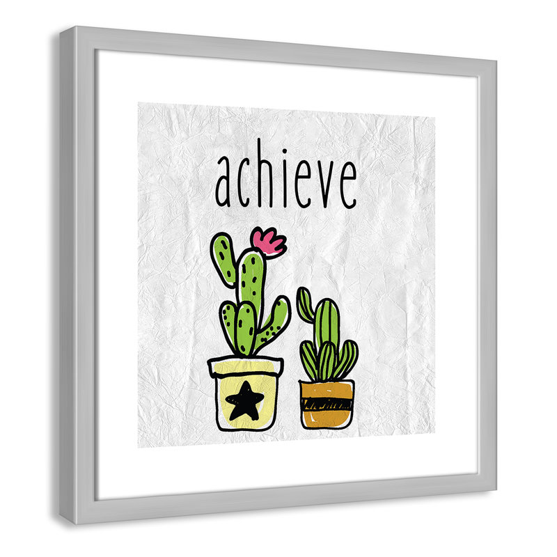 Impression sur papier Cacti C, Encadré de boîte argent, H 16 po x l 16 po x P 1,18 po