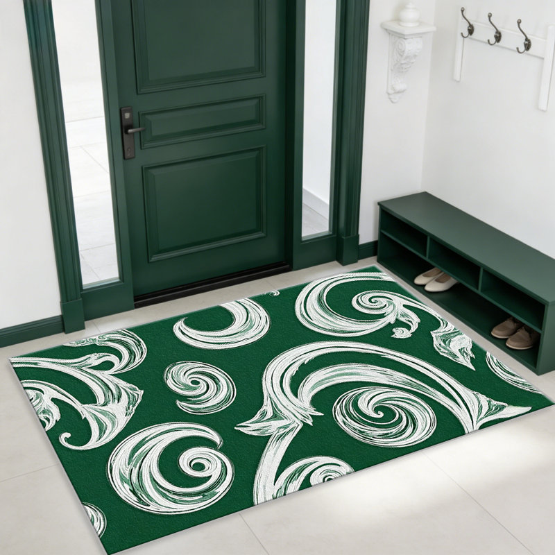 Green Scroll area rugs for Living Room, Soft and Comfortable, Suitable for all seasons, easy to maintain, machine washable Indoor floor mat, Under Table Farmhouse suitable for Bedroom, Dining Room, Study, Patio, Balcony, Home Decor