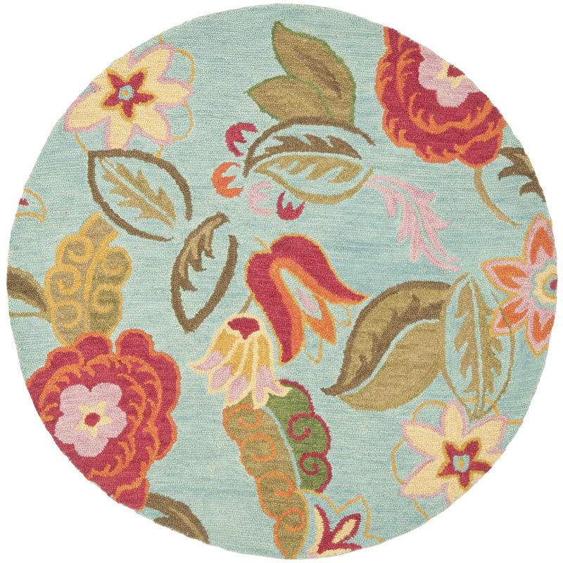 Emrick Hand Hooked Wool Floral Rug, Round 8'