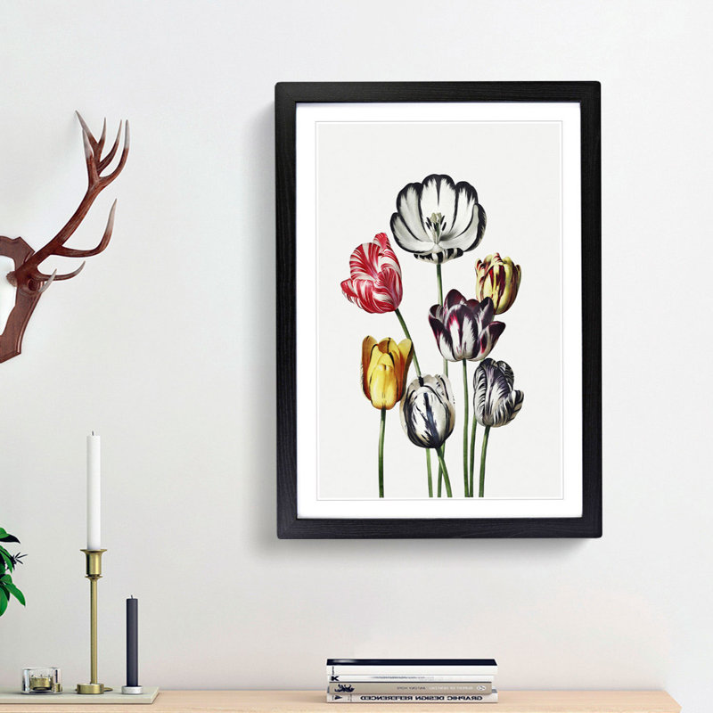 Tulips by R.J. Thornton - Picture Frame Painting Print, Black Framed, 48cm H x 36cm W x 2cm D