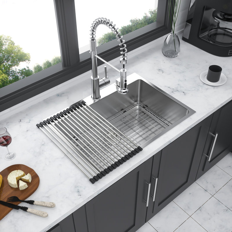 30X22 Inch Kitchen Sink Drop In 16 Gauge Stainless Steel 30" Single Bowl Topmount Kitchen Sink Basin, Stainless Steel