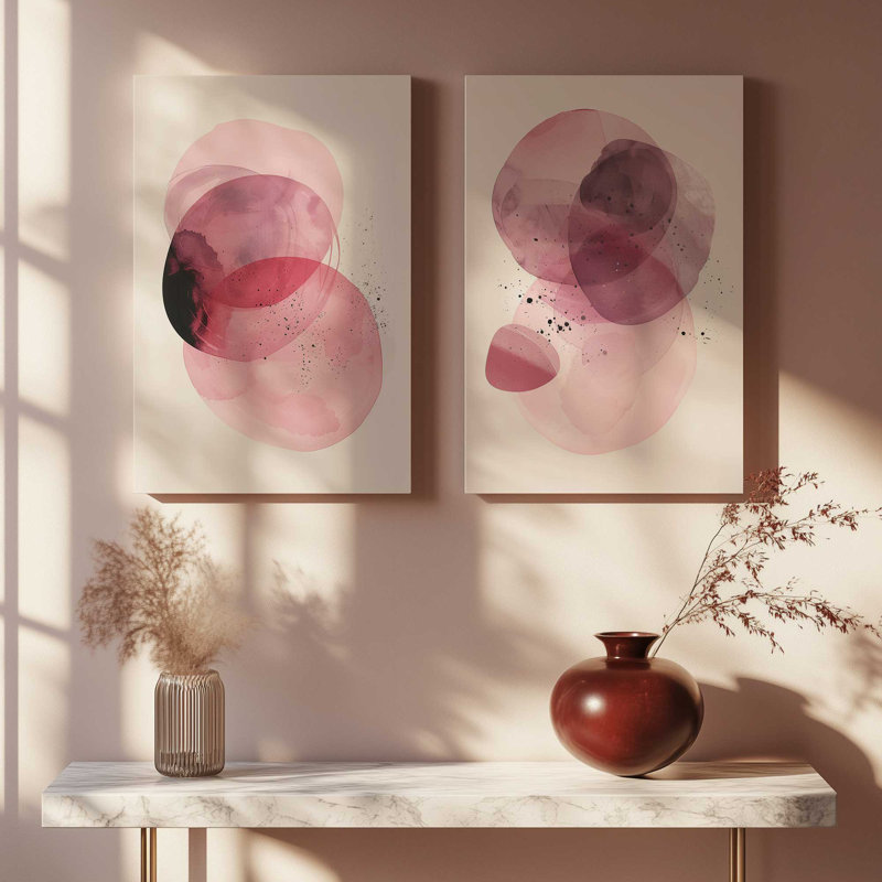 Ensemble de 2 quartz rose Aura, H 18 po x l 24 po, Toile tendue