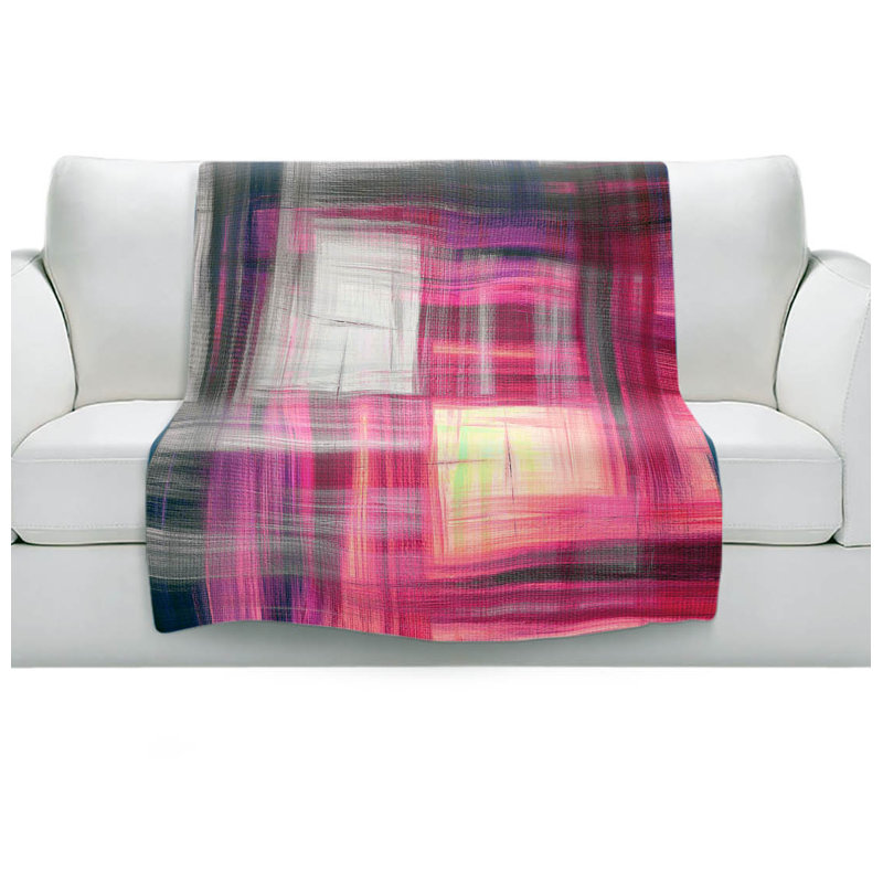 Couverture sherpae douce magenta tartan, l 51 po x L 60 po