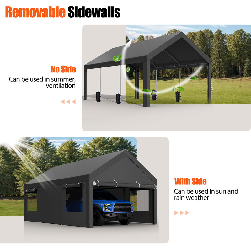 12 pi. L 20 pi. D Carport Garage robuste , Gris
