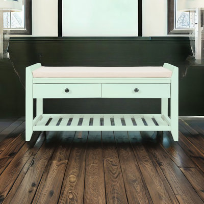 Alexandria Wood Storage Bench, Shoe Rack with Cushioned Seat and Drawers, Multipurpose Entryway Storage Bench