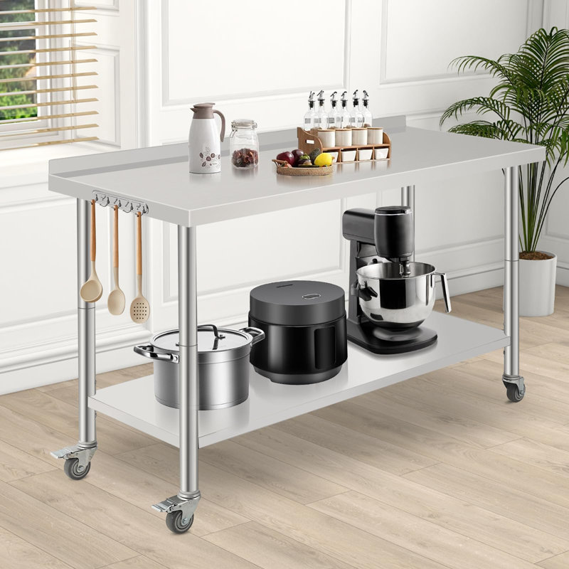 Table de travail 60 po x 24 po x 35 po en acier inoxydable avec tablette réglable - Table utilitaire robuste pour le garage, l'atelier ou le laboratoire