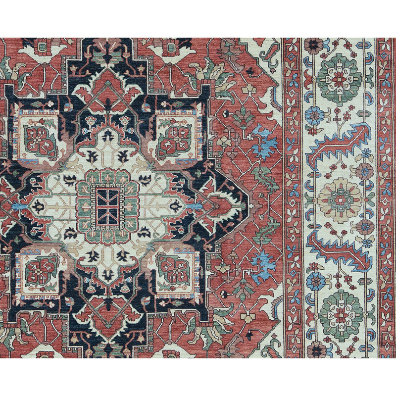 One-of-a-Kind Hand-Knotted High-Quality Red/Green/Black/Blue Area Rug