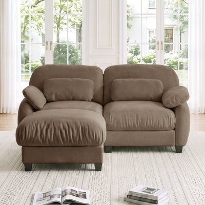 Canapé en L en forme de L avec repose-pieds, chenille, 2 pièces, canapé modulaire 2 places, brun, assise profonde avec coussins en mousse et à ressorts