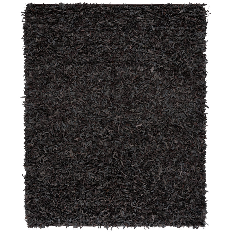 Leather Shag Handwoven Leather Solid Color Rug, Rectangle 8' x 10'