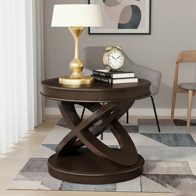 Ensemble de tables basses rétro, ensemble de table de salon en bois avec table basse ovale et tables de bout rondes, Espresso