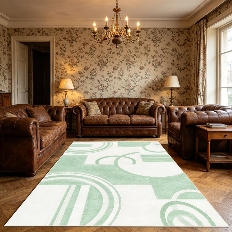 1PC Sage Green Geometric Line & Circle Abstract Pattern area rugs for Living Room, Soft, All seasons, Easy-maintain, Washable Indoor mat, Farmhouse suitable for dining table, bedroom, entryway, home office, patio, kitchen, Home Decor, Outdoor Decor.