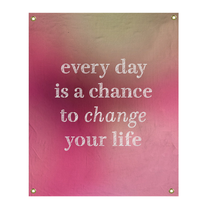 Tapisserie en polyester changer votre citation vie, H 80 po x l 59 po, Lueur rose