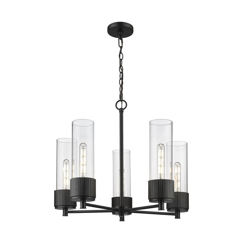 Lustre suspendu à 5 lumières 12 "Bolivar, Transparent, Noir mat