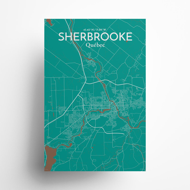 Sherbrooke, carte de la ville, impression, H 36 po x l 24 po, Vert / Brun
