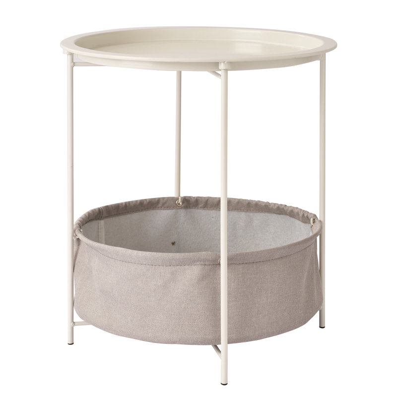 Jarrion End Table Set with Storage Bag Tray Top Foldable X-Shaped Legs, Grey
