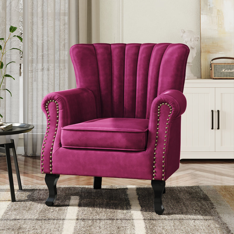 Cadsden Velvet Wingback Chair, Wine Red