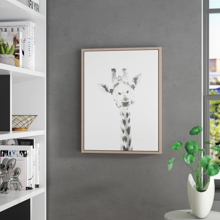 Greyleigh™ Giraffe Black And White Portrait Framed On Canvas by Simon Te Tai   Reviews Wayfair