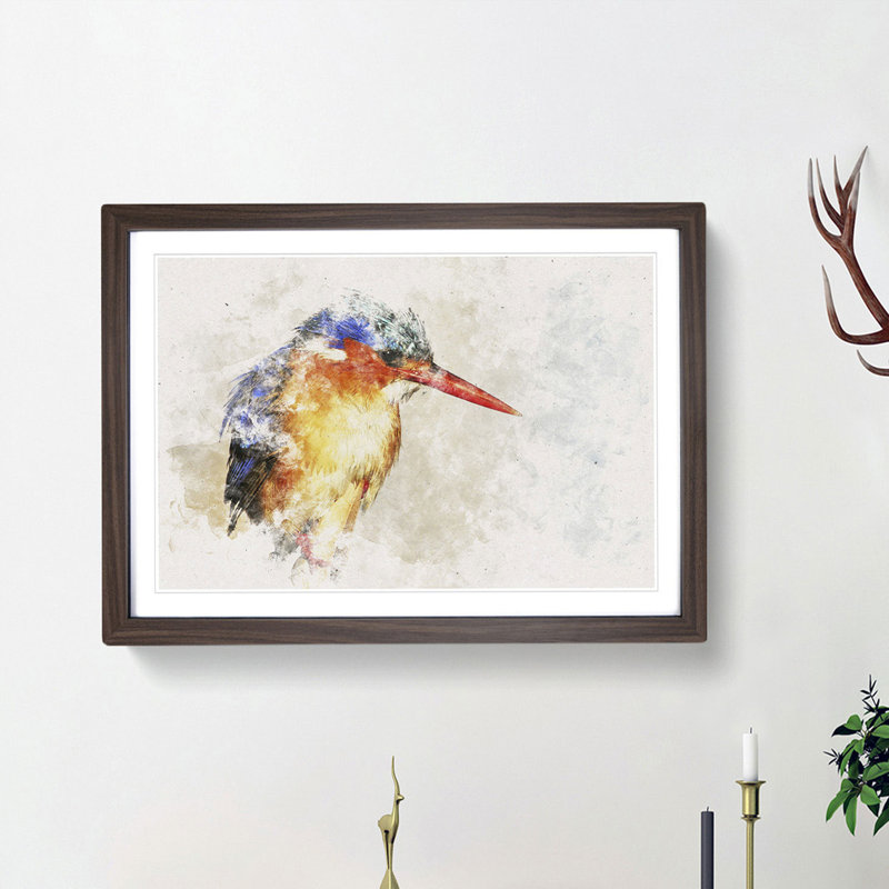 Exquisite Kingfisher Bird - Picture Frame Painting Print, Walnut Framed, 62cm H x 87cm W x 2cm D