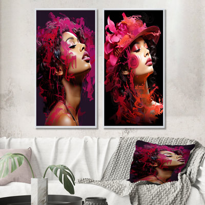 Magenta Woman Portrait Memoirs - Woman Canvas Prints Set Of 2