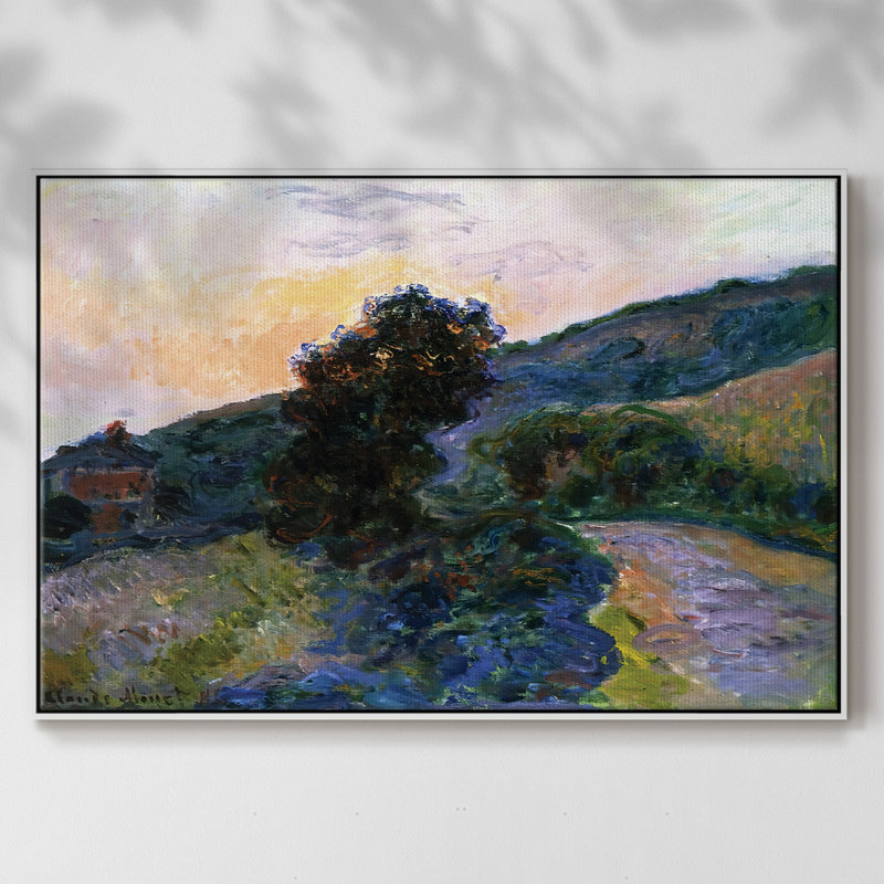 Sunset at Giverny, 1886, reproduction d'art sur toile, H 27 po x l 41 po x P 2 po, Toile avec cadre blanc