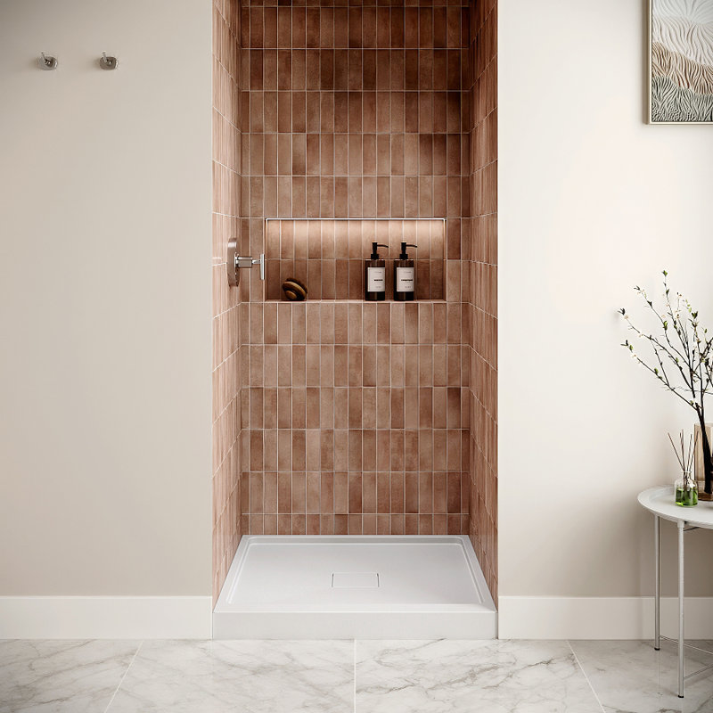 Streamline in. x 32 in. Alcove PP Shower Base in Glossy White With Center Drain, Drain Included
