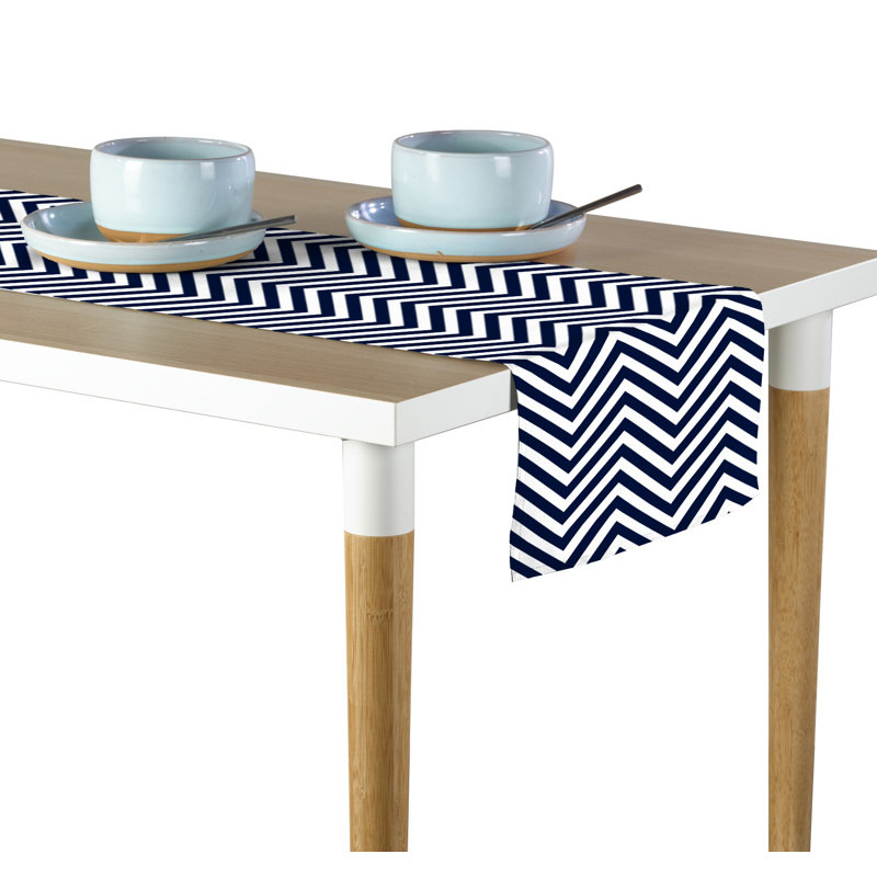 Mcclinton Chevron Milliken Signature Table Runner, 108" L x 14" W, Navy