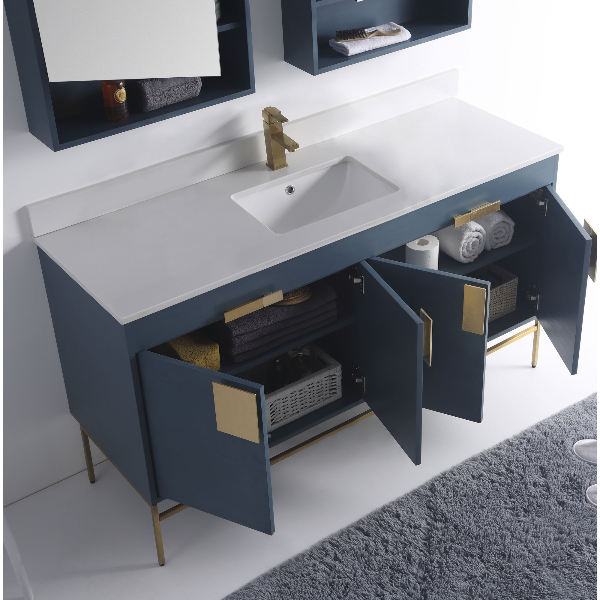 Maisie 60'' Single Bathroom Vanity, Satin Brass, Blue