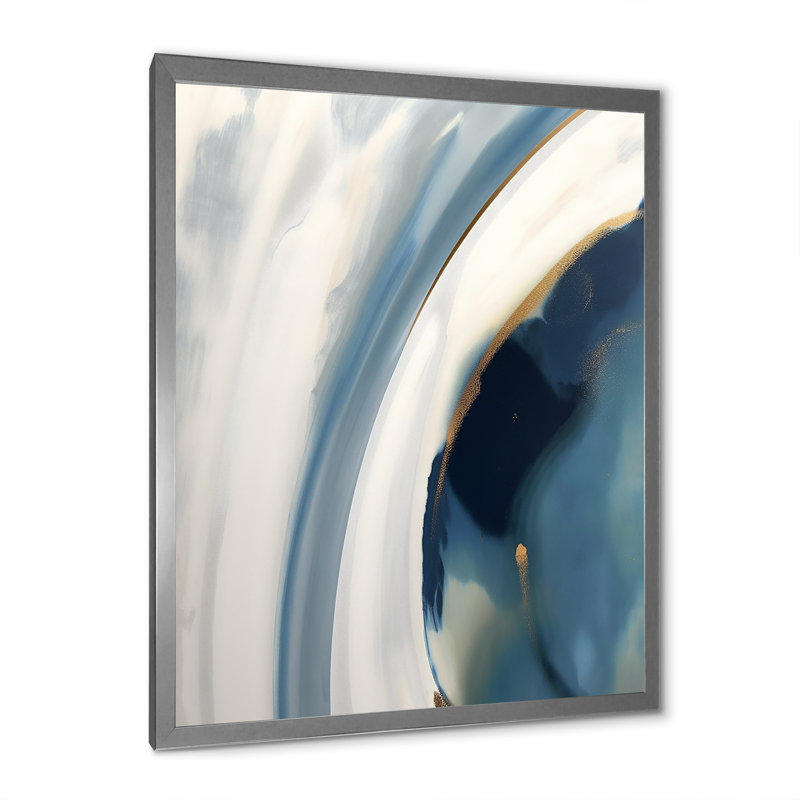 «Essential Blue Abstract Minimal Wave», reproduction d'art sur toile, Cadre photo argenté, H 44 po x l 34 po x P 1,5 po