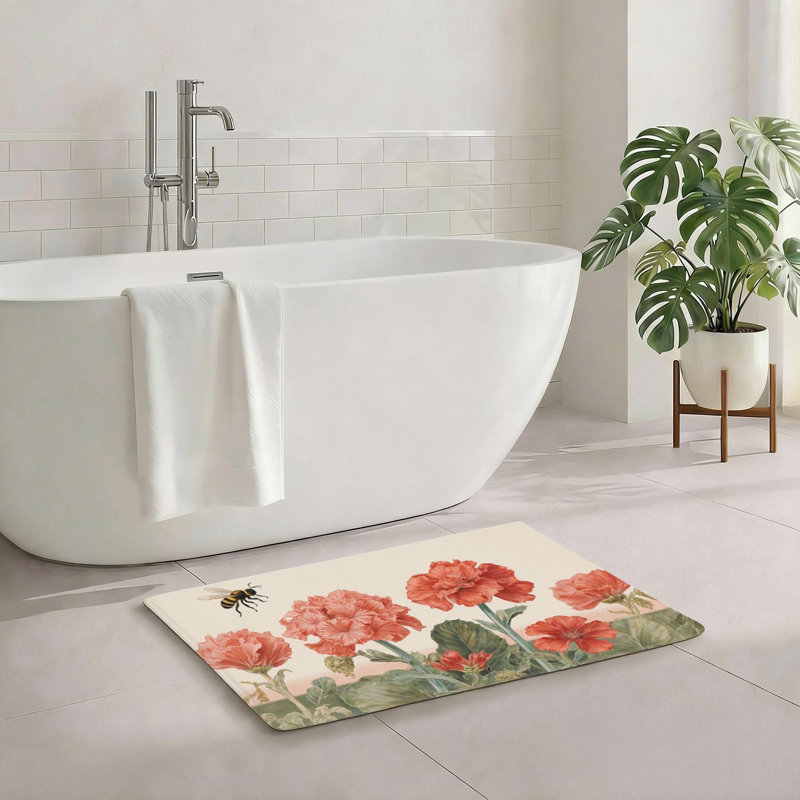 Tapis pour salle de bain Coral Geranium Bee, 20 po x 32 po, pour salle de bain, cuisine