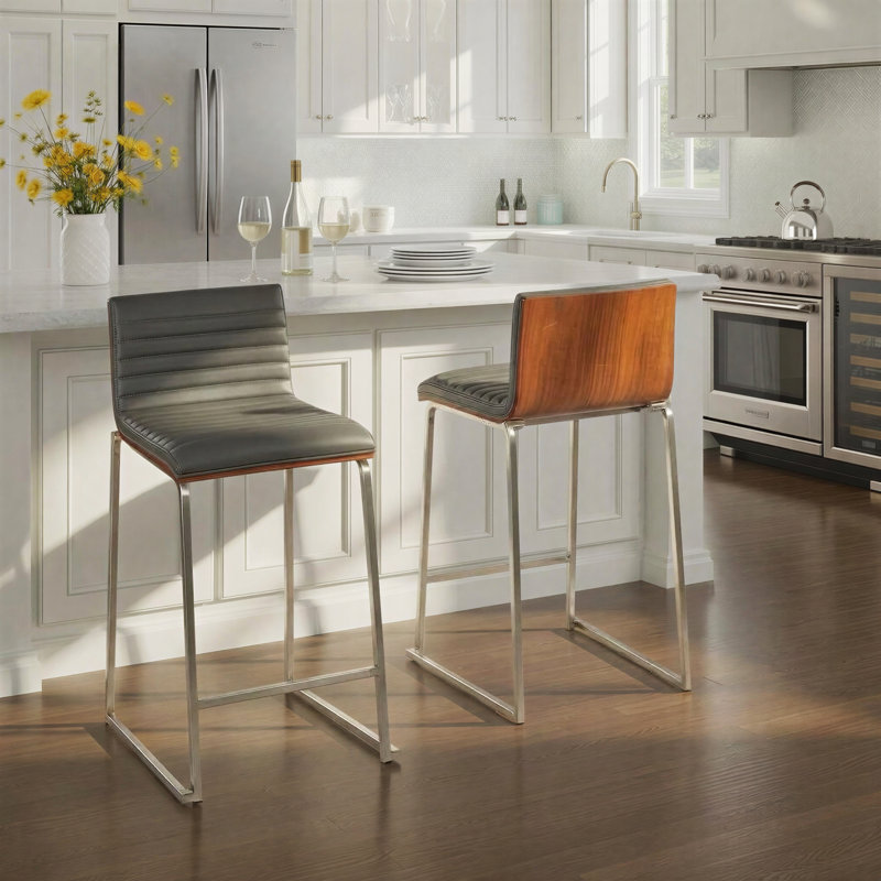 Elston Upholstered Counter Stool with Metal Frame, Gray