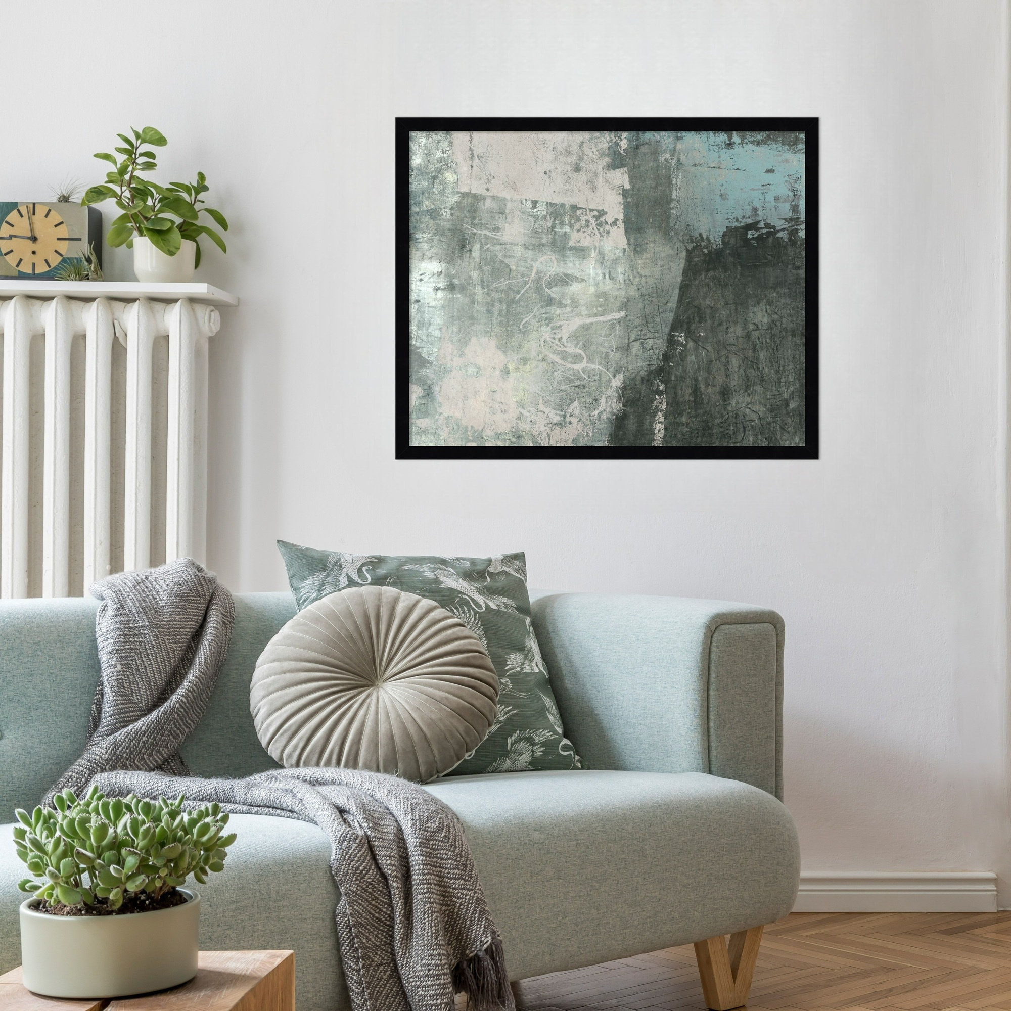 Black and Grey and Blue I by Fresno Wood Framed Wall Art Print, Black, 21" H x 25" W