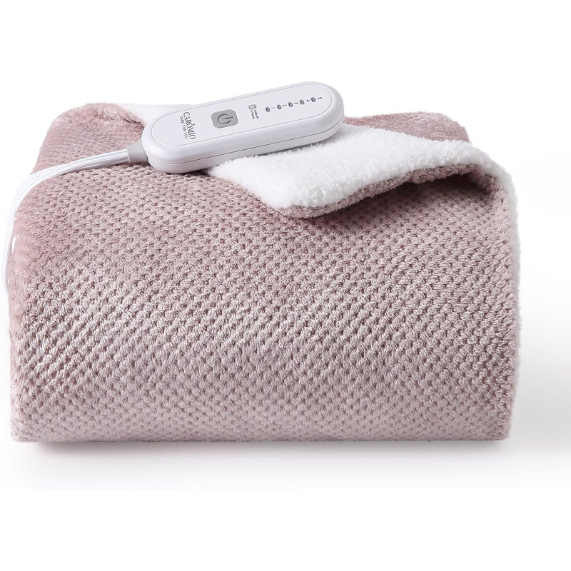 Jeté pour lit chauffant électrique grand format avec double contrôle, couvertures chauffantes en flanelle Sherpa, jets chauffants doux pour canapé avec 5 réglages de chaleur et 4 heures d'arrêt automatique, rose, 84 po x 90 po