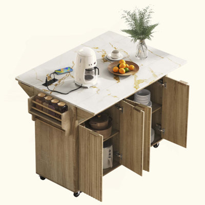 Luminique 55.5" Fluted Kitchen Island With 2 Drop Leaf by Latitude Run