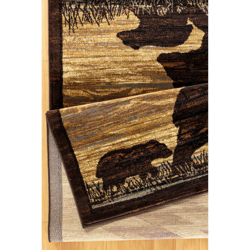 2Ft X 3Ft Polypropylene Lodge Rug, Beige, Majestic Mountain & Adorable Animal Theme, Stain-, For Home Use Nature's Nest Accent 2X3 Ft, Polypropylene, Intriguing With Mountains Cute Fauna, Stain ,
