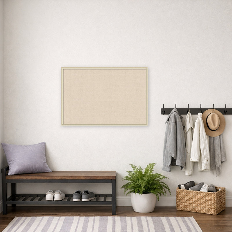 Tableau d'affichage encadré en tissu, babillard à tissage neutre 37 x 25 pour l'organisation murale, Argent Edith