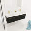 Élégant meuble-lavabo mural avec double lavabo et beaucoup de rangement, un mélange parfait de fonctionnalité et d'élégance.