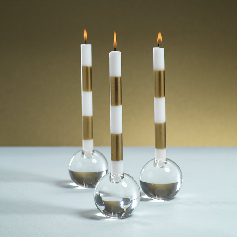 Romy Decorative Crystal Glass Taper Candle Holder, Clear, Round