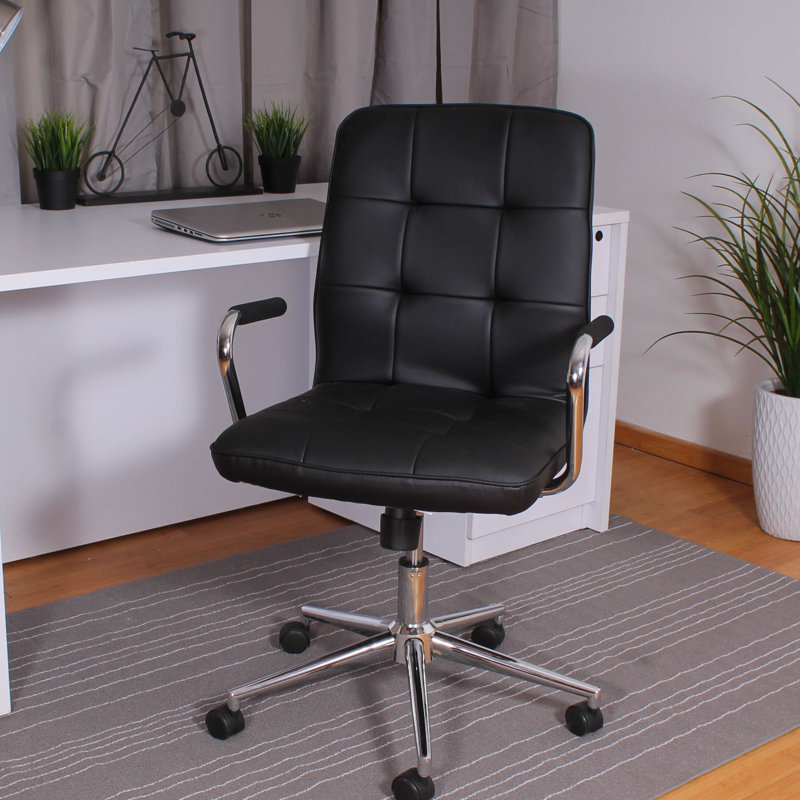ErgoFlex Black Leather & Metal Swivel Task Chair with Chrome Accents