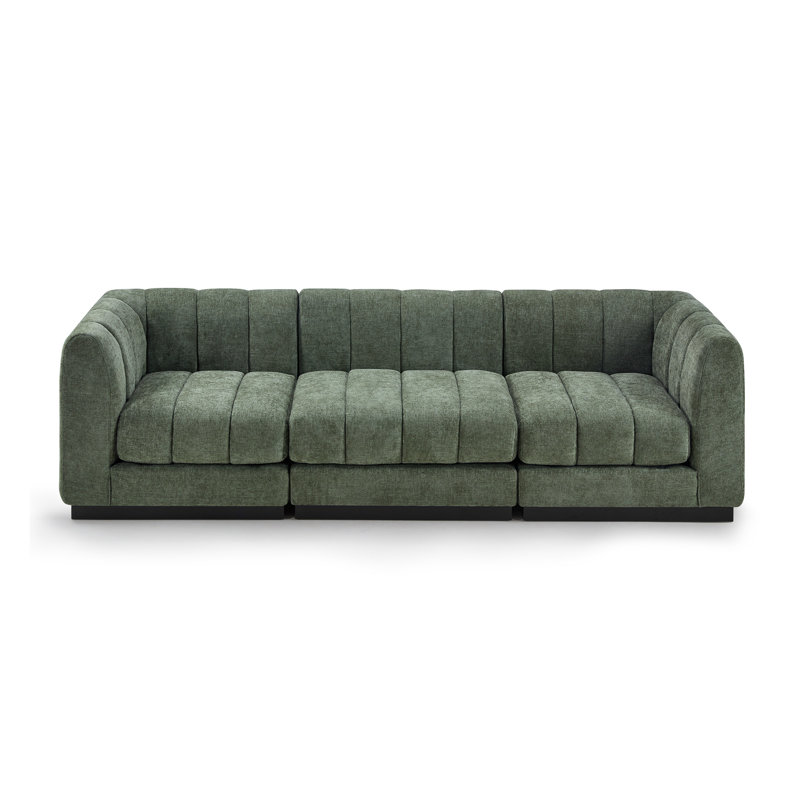  Myrhn Contemporary Modular 3-Seater Sectional, Green Chenille