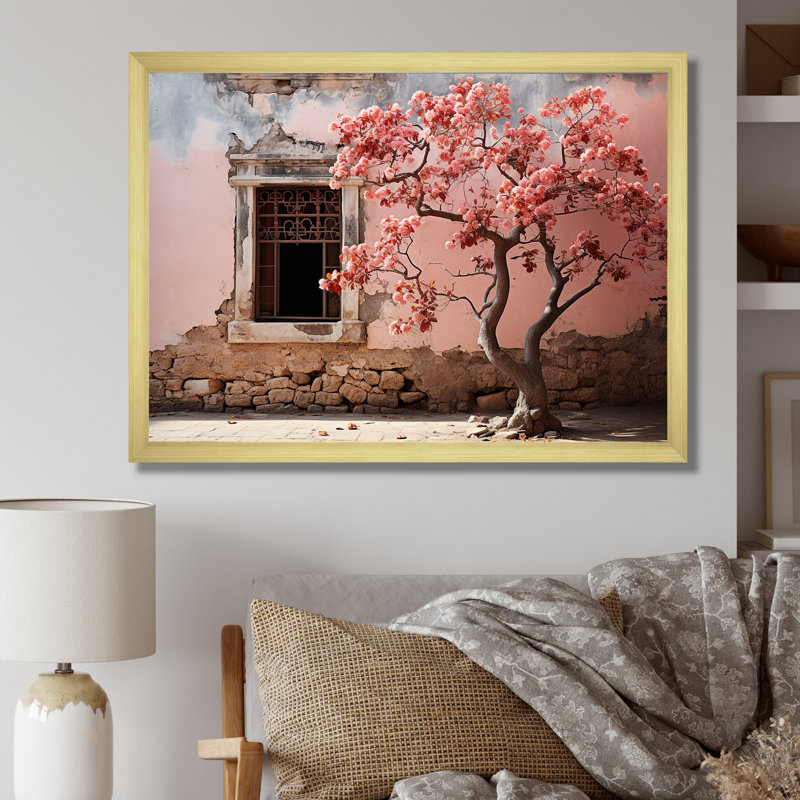 " Pink Tree Photography Simplicity ", Gold Single Picture Framed, 34'' H x 44'' W x 1.5" D