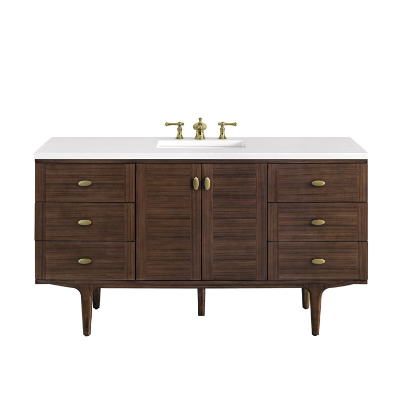 Amberly 60" Single Bathroom Vanity Set, White Zeus, 8" Widespread