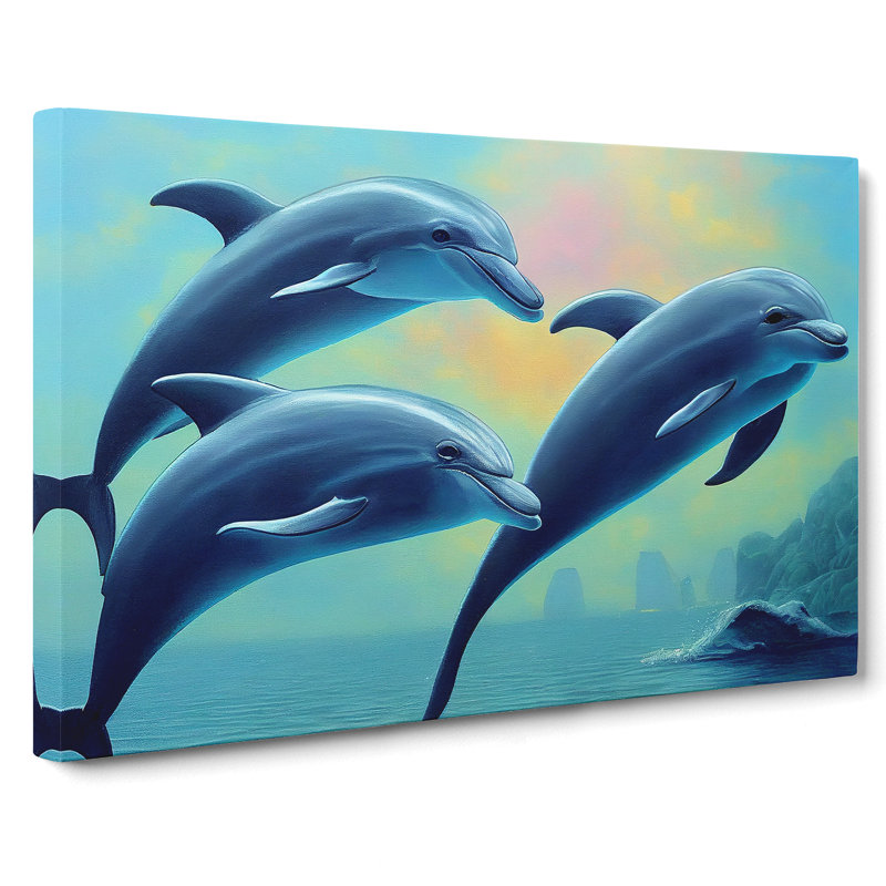 Trio Of Dolphins - Wrapped Canvas, 40cm H x 60cm W x 3cm D