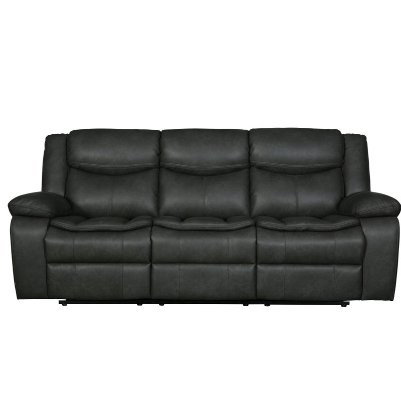 Apollonie 86'' Faux Leather Reclining Sofa, Gray Faux Leather