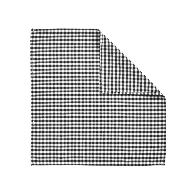 18" Square Black and Off-White Cotton Gingham Napkin Set
