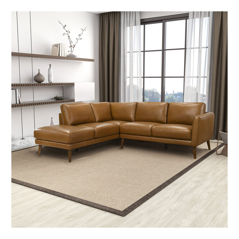 Canapé modulaire en cuir Benson, Cuir brun clair, Orienté à gauche (vu de face)